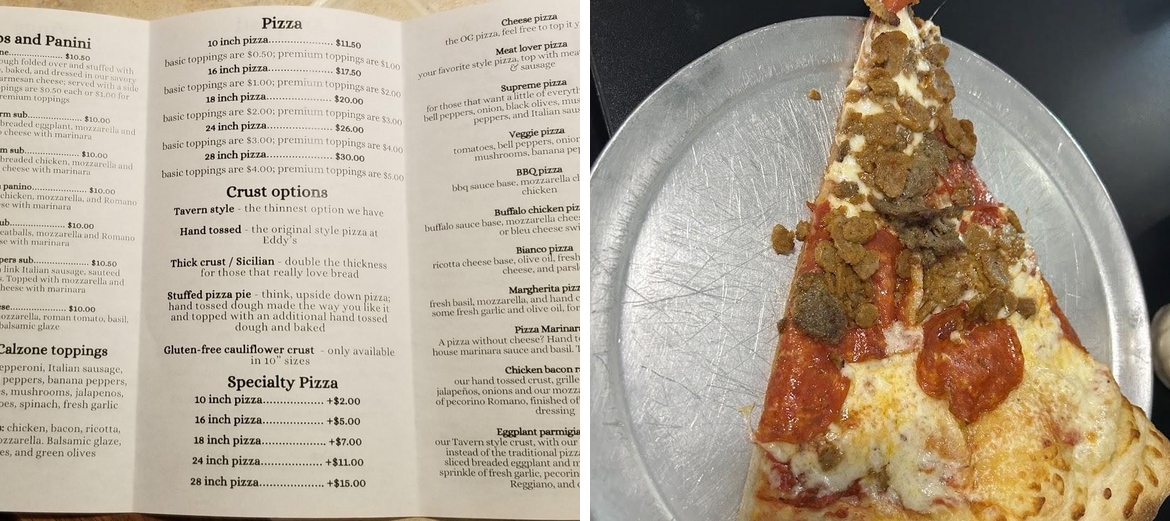Eddy's Pizza Menu
